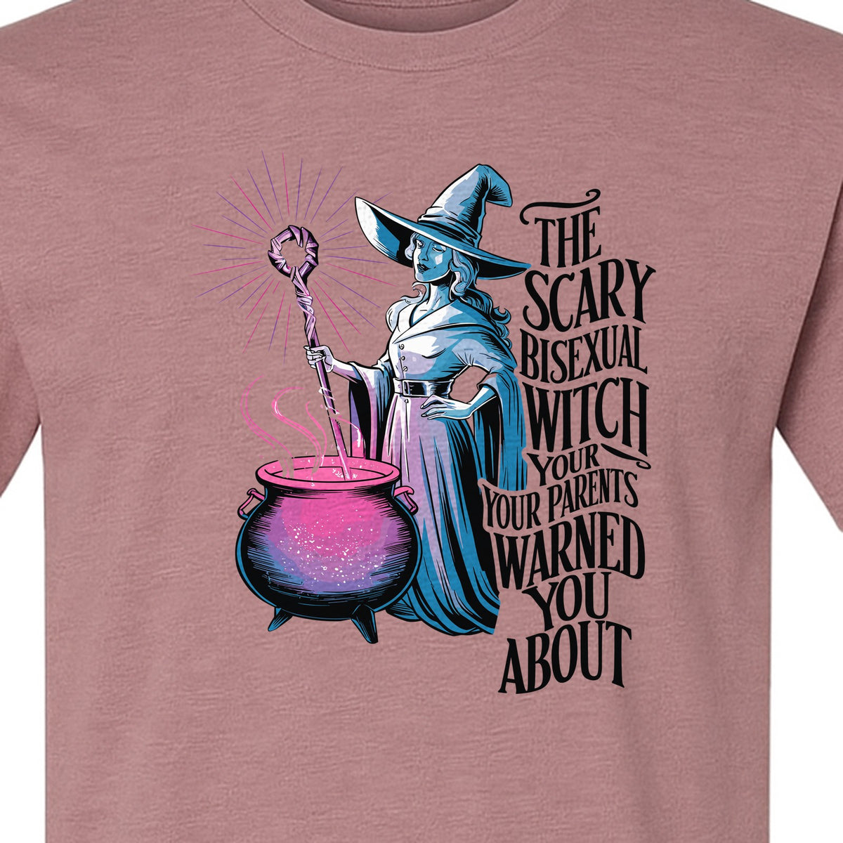 Bisexual Witch T-Shirt, Spooky Pride Graphic for Halloween and LGBTQ+ Adults