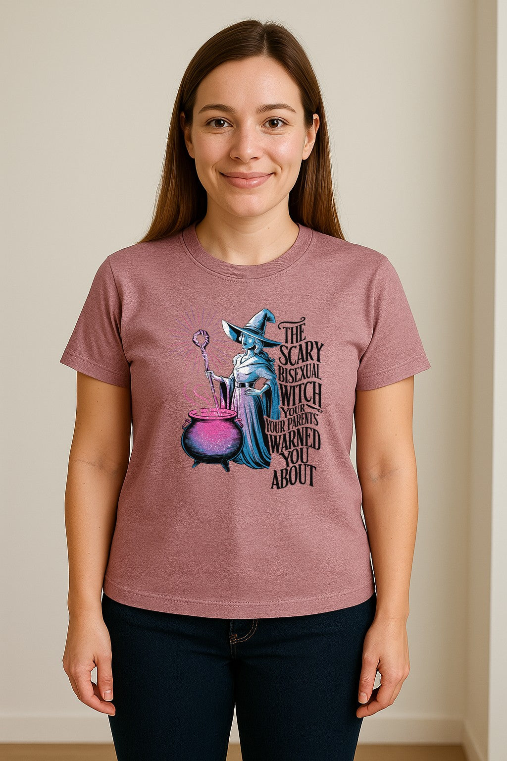 Bisexual Witch T-Shirt, Spooky Pride Graphic for Halloween and LGBTQ+ Adults