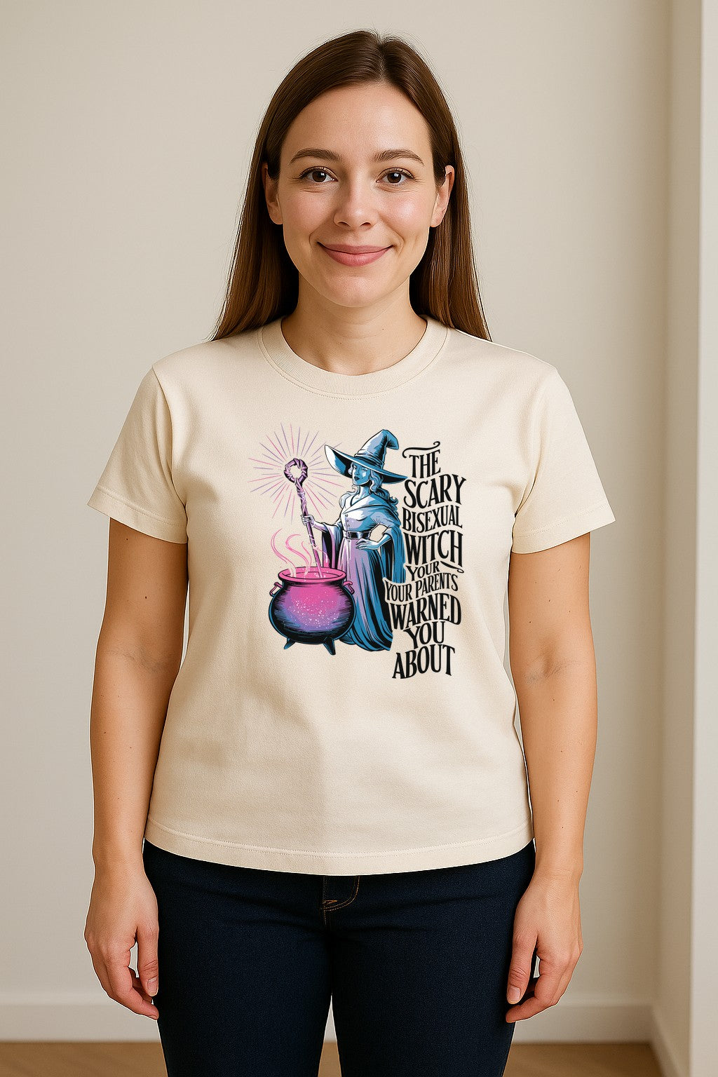 Bisexual Witch T-Shirt, Spooky Pride Graphic for Halloween and LGBTQ+ Adults