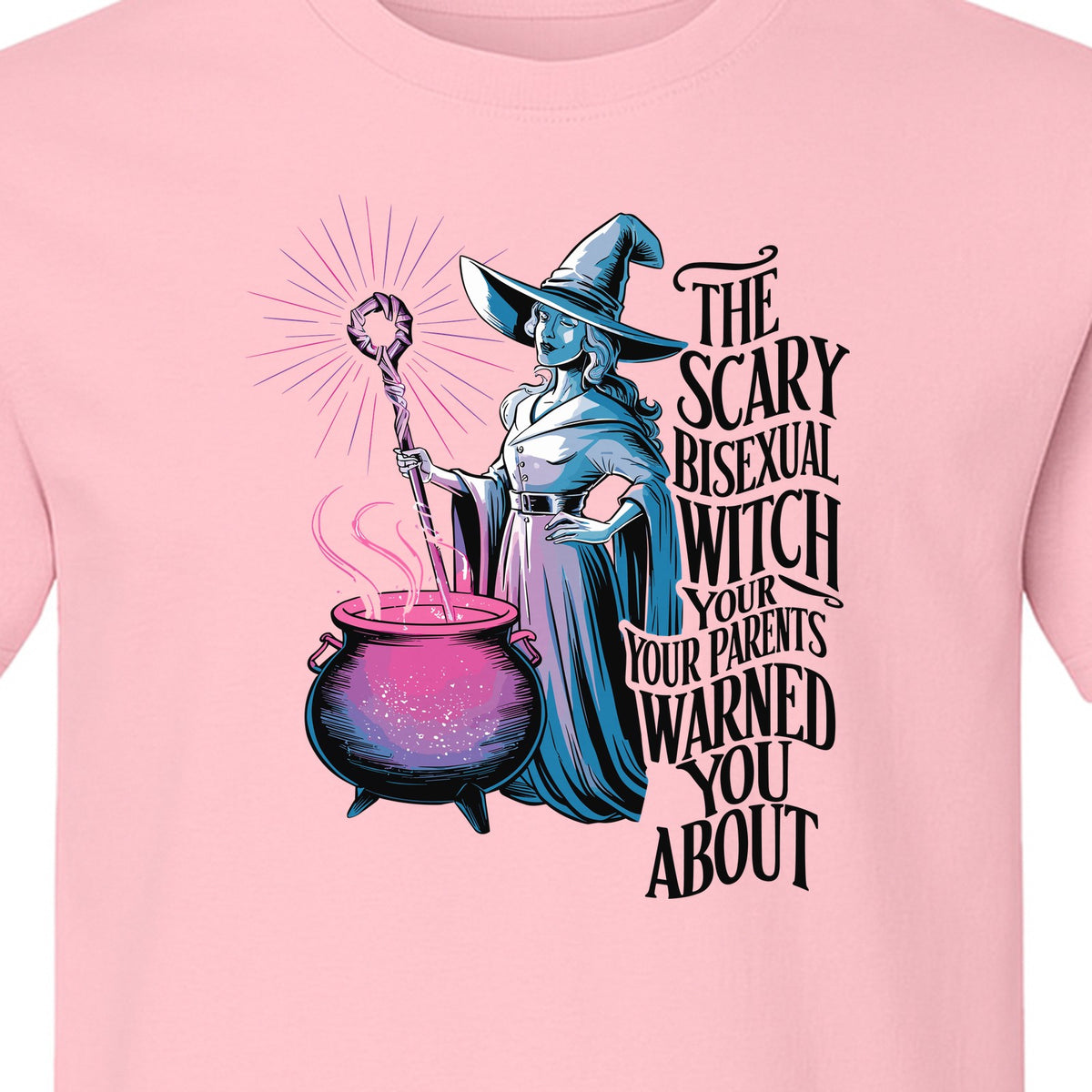Bisexual Witch T-Shirt, Spooky Pride Graphic for Halloween and LGBTQ+ Adults