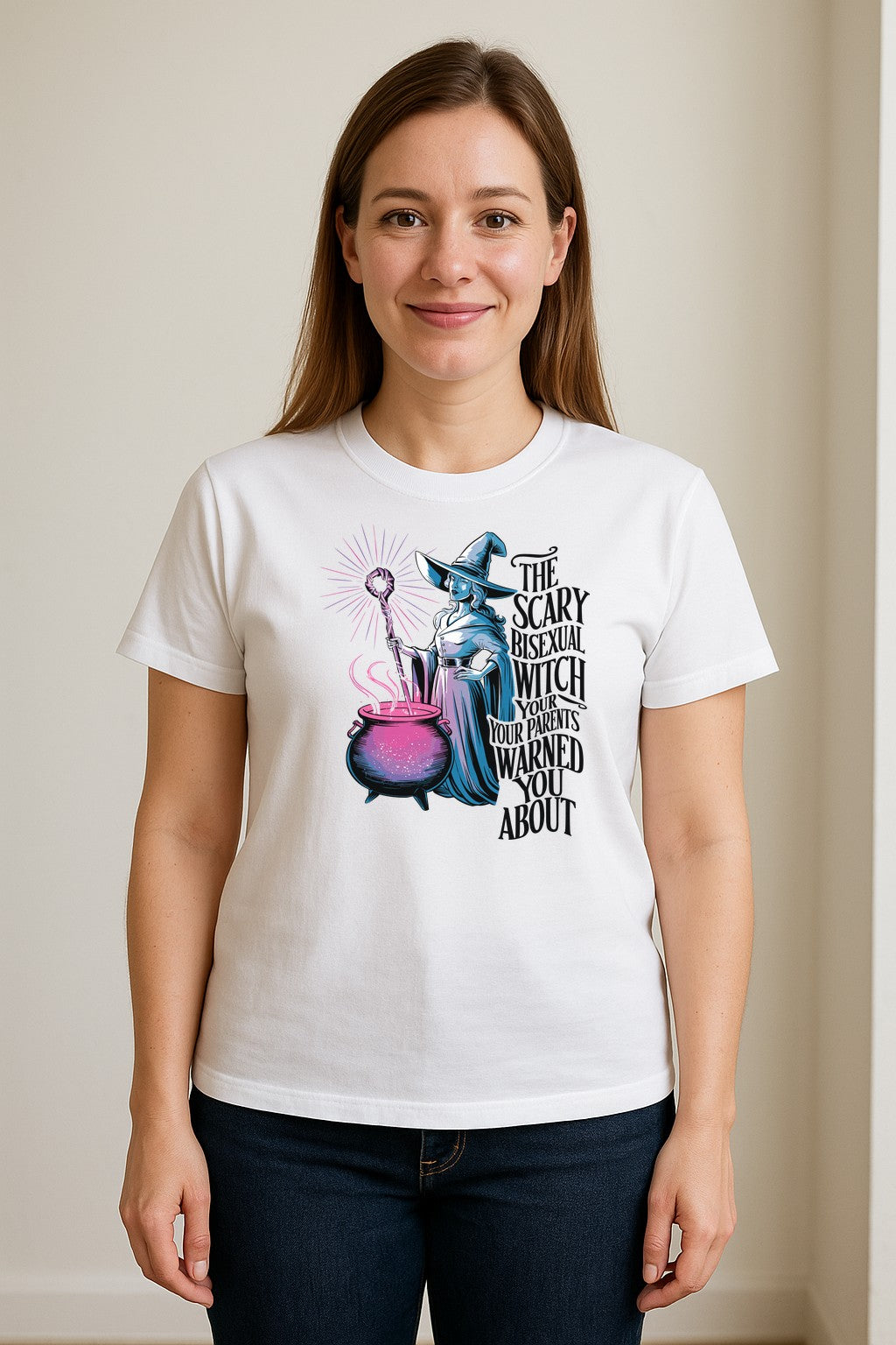 Bisexual Witch T-Shirt, Spooky Pride Graphic for Halloween and LGBTQ+ Adults