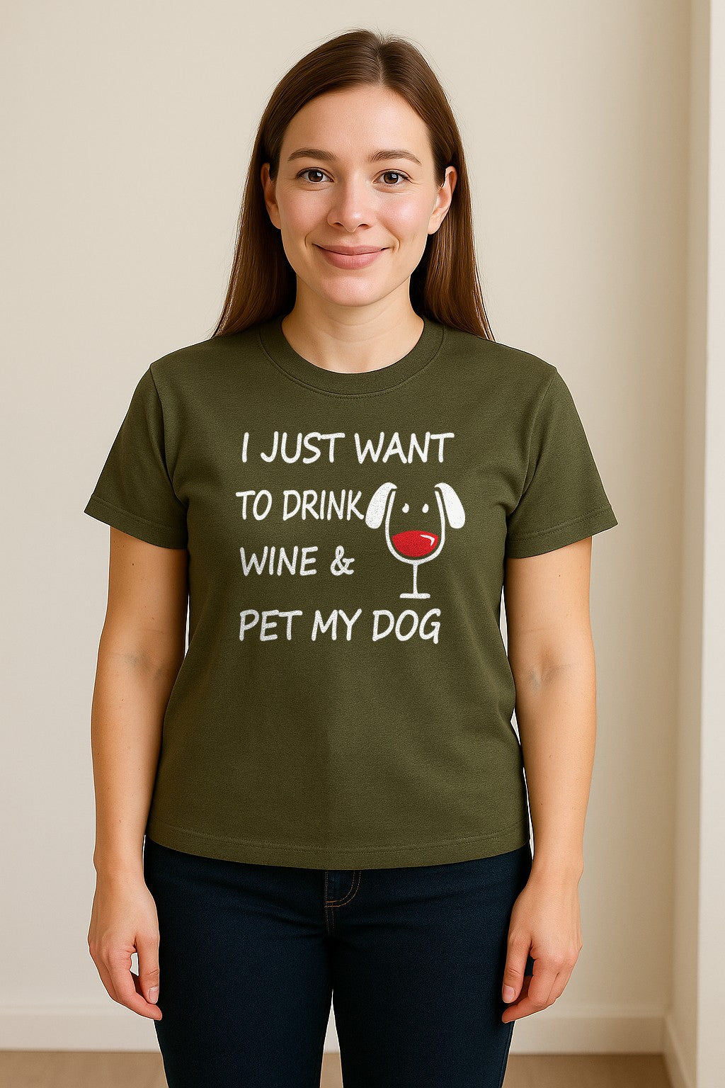 I Just Want To Drink Wine and Pet My Dog T-Shirt, Funny Canine Owner Design for Fur Mamas