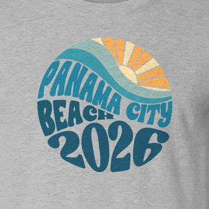 Panama City Beach 2026 T-Shirt, Retro Wave and Sun Vacation Tee for Family Trip Memories