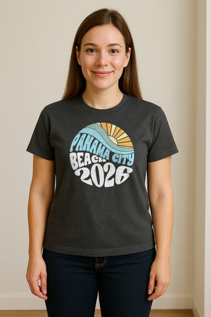 Panama City Beach 2026 T-Shirt, Retro Wave and Sun Vacation Tee for Family Trip Memories
