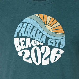 Panama City Beach 2026 T-Shirt, Retro Wave and Sun Vacation Tee for Family Trip Memories