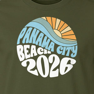 Panama City Beach 2026 T-Shirt, Retro Wave and Sun Vacation Tee for Family Trip Memories