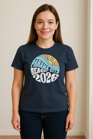Panama City Beach 2026 T-Shirt, Retro Wave and Sun Vacation Tee for Family Trip Memories