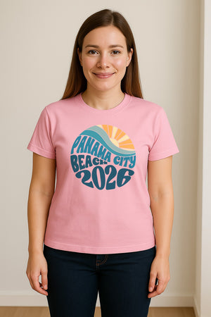 Panama City Beach 2026 T-Shirt, Retro Wave and Sun Vacation Tee for Family Trip Memories