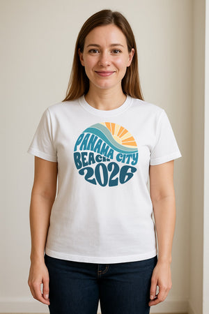 Panama City Beach 2026 T-Shirt, Retro Wave and Sun Vacation Tee for Family Trip Memories