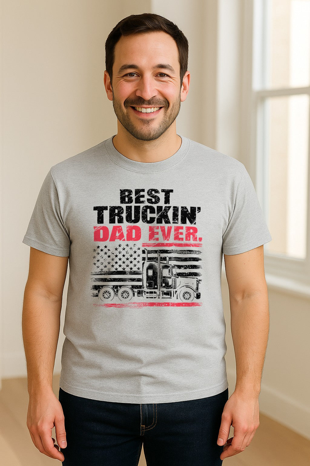 Truckin' Dad T-Shirt, Patriotic Semi Truck Design for Father's Day and Trucker Gifts