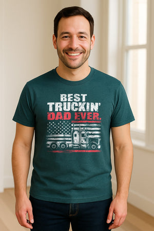 Truckin' Dad T-Shirt, Patriotic Semi Truck Design for Father's Day and Trucker Gifts