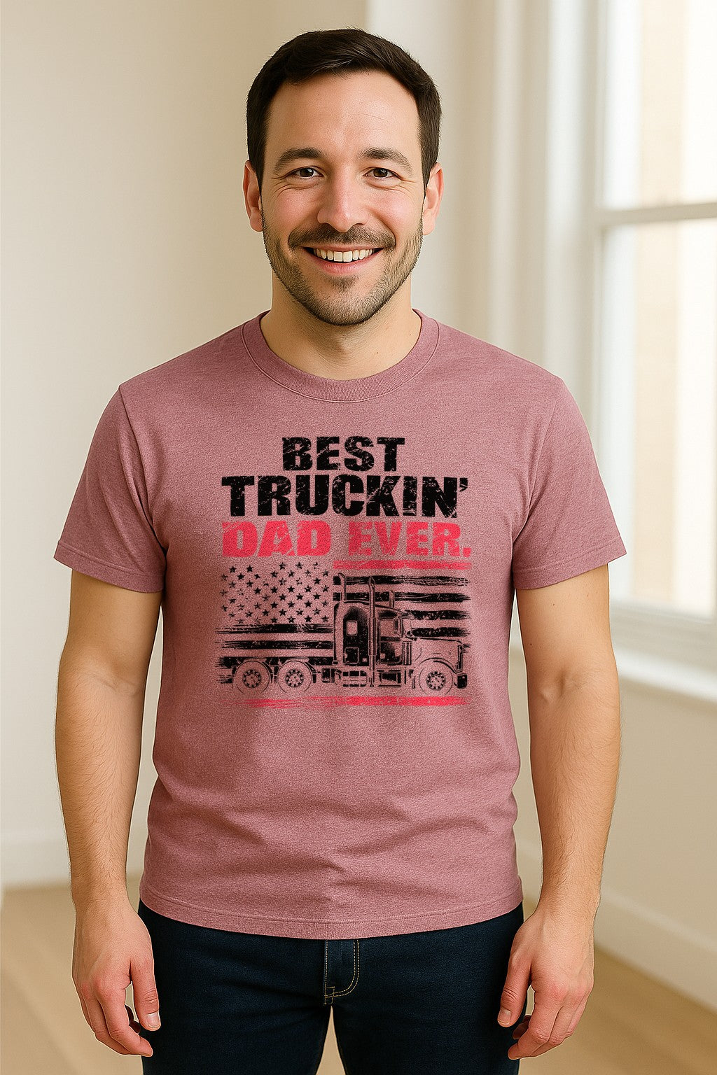 Truckin' Dad T-Shirt, Patriotic Semi Truck Design for Father's Day and Trucker Gifts