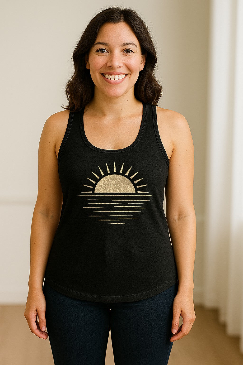 Retro Sun Horizon Women's Racerback Tank Top for Beach Days and Summer Vacations