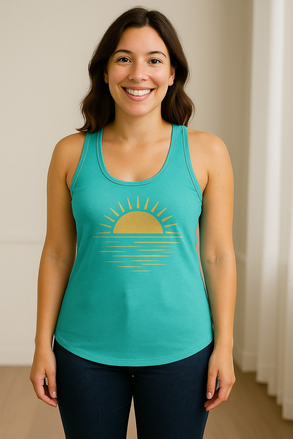 Retro Sun Horizon Women's Racerback Tank Top for Beach Days and Summer Vacations
