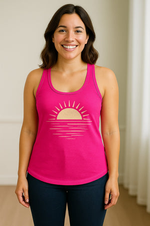Retro Sun Horizon Women's Racerback Tank Top for Beach Days and Summer Vacations