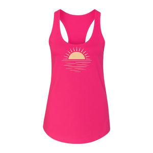 Retro Sun Horizon Women's Racerback Tank Top for Beach Days and Summer Vacations