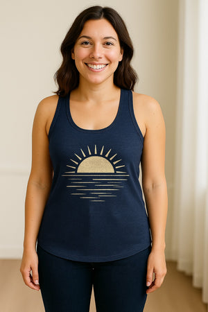 Retro Sun Horizon Women's Racerback Tank Top for Beach Days and Summer Vacations