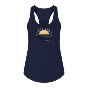 Retro Sun Horizon Women's Racerback Tank Top for Beach Days and Summer Vacations