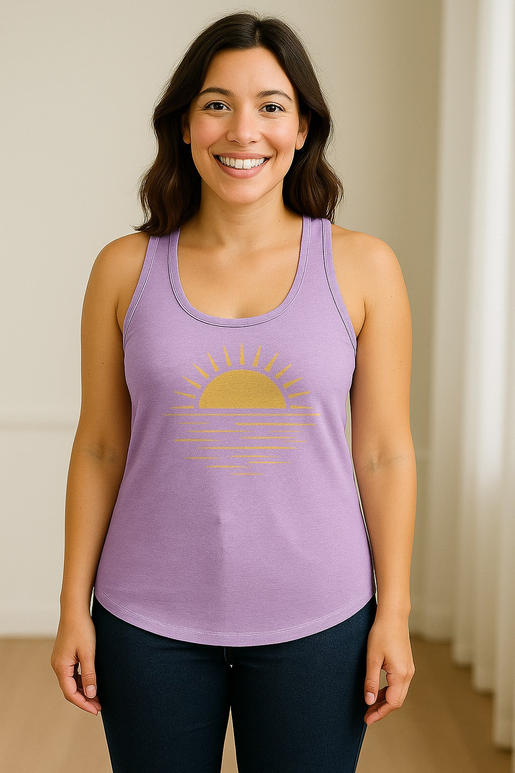 Retro Sun Horizon Women's Racerback Tank Top for Beach Days and Summer Vacations