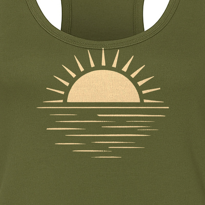 Retro Sun Horizon Women's Racerback Tank Top for Beach Days and Summer Vacations