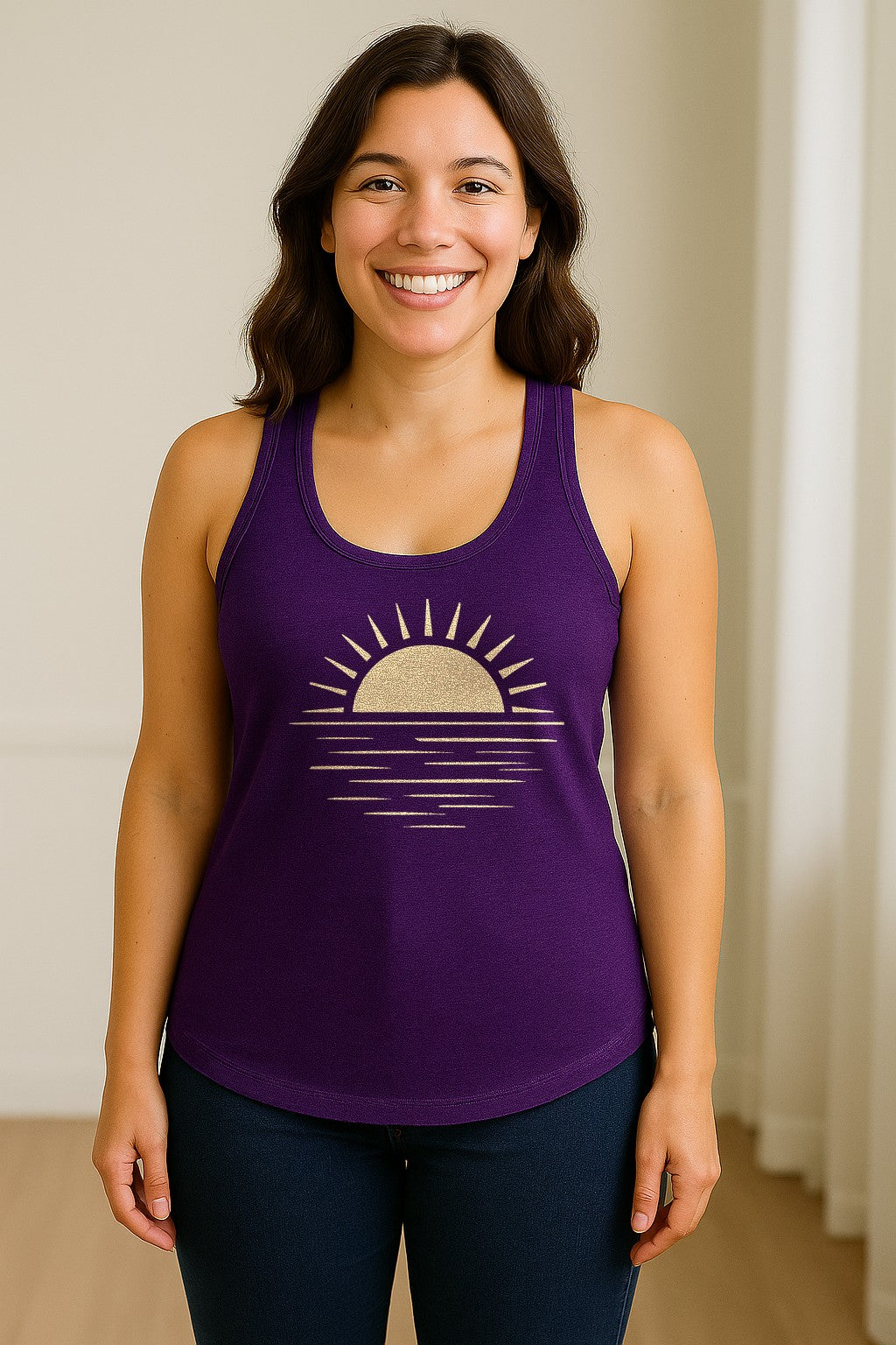 Retro Sun Horizon Women's Racerback Tank Top for Beach Days and Summer Vacations