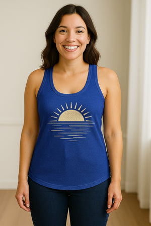 Retro Sun Horizon Women's Racerback Tank Top for Beach Days and Summer Vacations