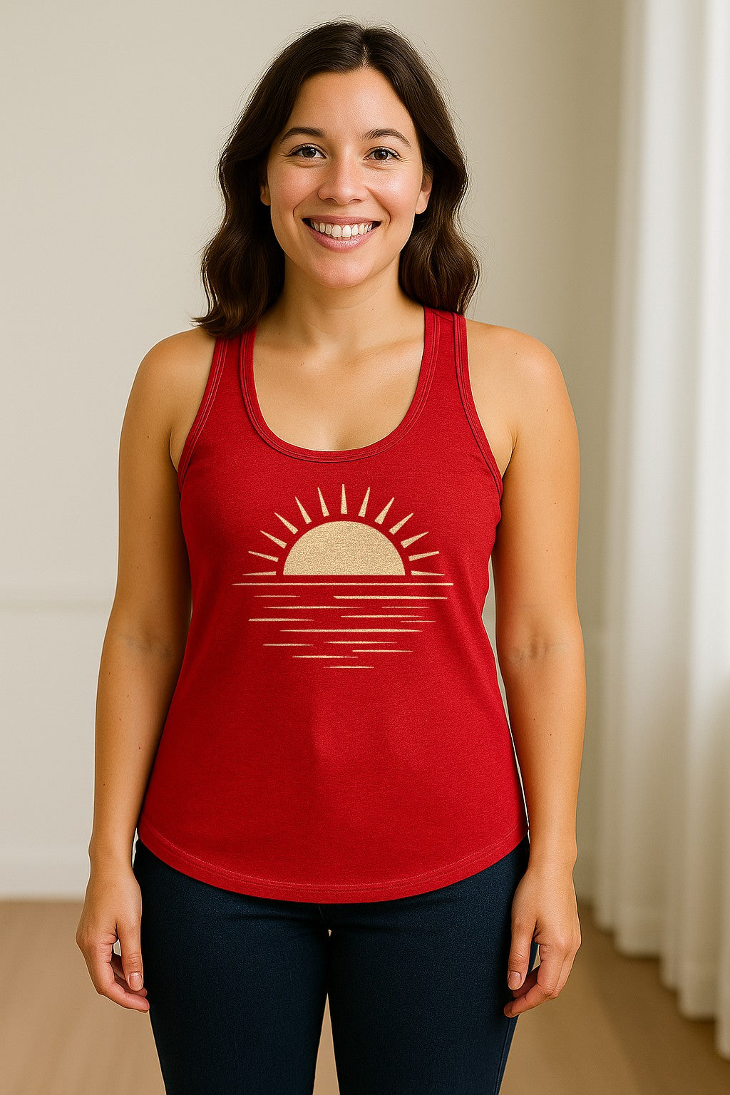 Retro Sun Horizon Women's Racerback Tank Top for Beach Days and Summer Vacations