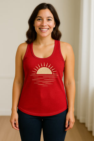Retro Sun Horizon Women's Racerback Tank Top for Beach Days and Summer Vacations