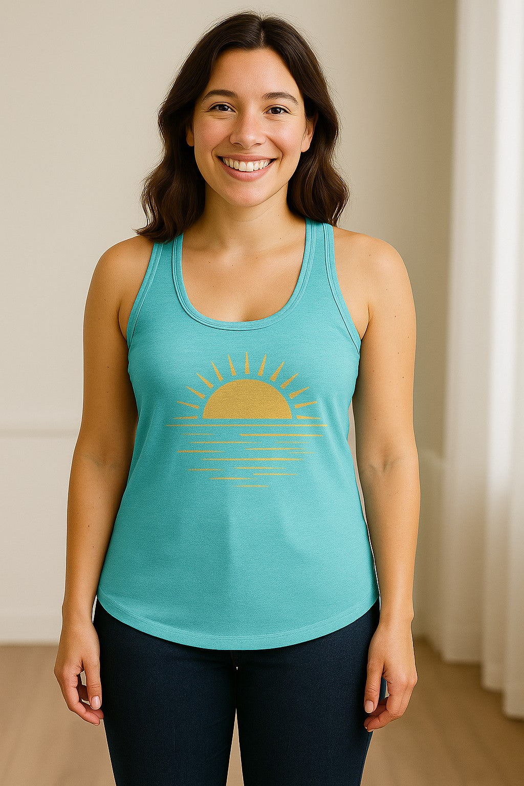 Retro Sun Horizon Women's Racerback Tank Top for Beach Days and Summer Vacations