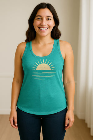 Retro Sun Horizon Women's Racerback Tank Top for Beach Days and Summer Vacations
