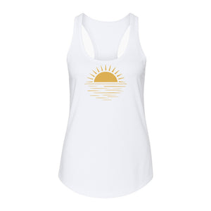 Retro Sun Horizon Women's Racerback Tank Top for Beach Days and Summer Vacations