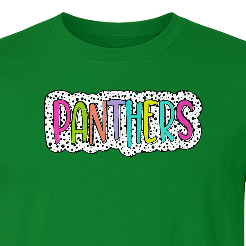 Panthers T-Shirt, Retro Polka Dot Mascot Design for School Spirit Fans and Cheer Events
