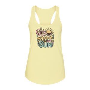 Girls Just Wanna Have Sun Women's Racerback Tank Top, Retro Sunshine Floral Beach Party Design
