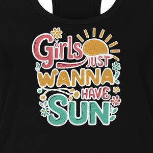 Girls Just Wanna Have Sun Women's Racerback Tank Top, Retro Sunshine Floral Beach Party Design