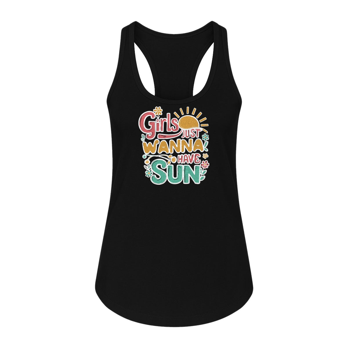 Girls Just Wanna Have Sun Women's Racerback Tank Top, Retro Sunshine Floral Beach Party Design