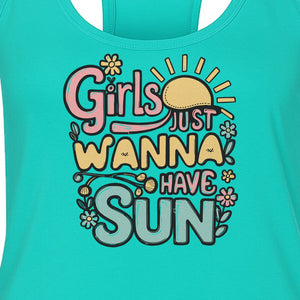 Girls Just Wanna Have Sun Women's Racerback Tank Top, Retro Sunshine Floral Beach Party Design