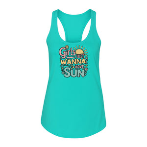 Girls Just Wanna Have Sun Women's Racerback Tank Top, Retro Sunshine Floral Beach Party Design