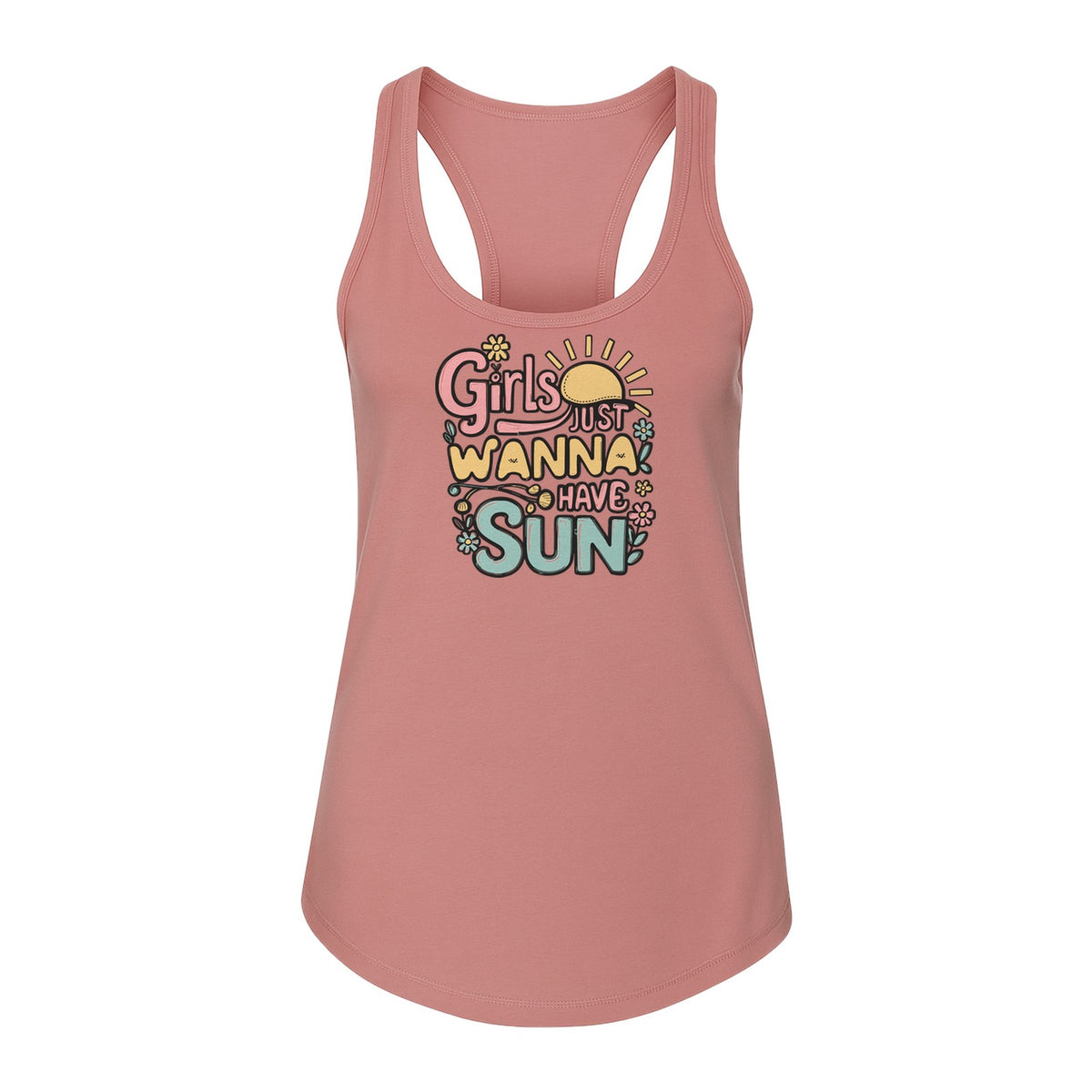 Girls Just Wanna Have Sun Women's Racerback Tank Top, Retro Sunshine Floral Beach Party Design
