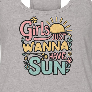 Girls Just Wanna Have Sun Women's Racerback Tank Top, Retro Sunshine Floral Beach Party Design