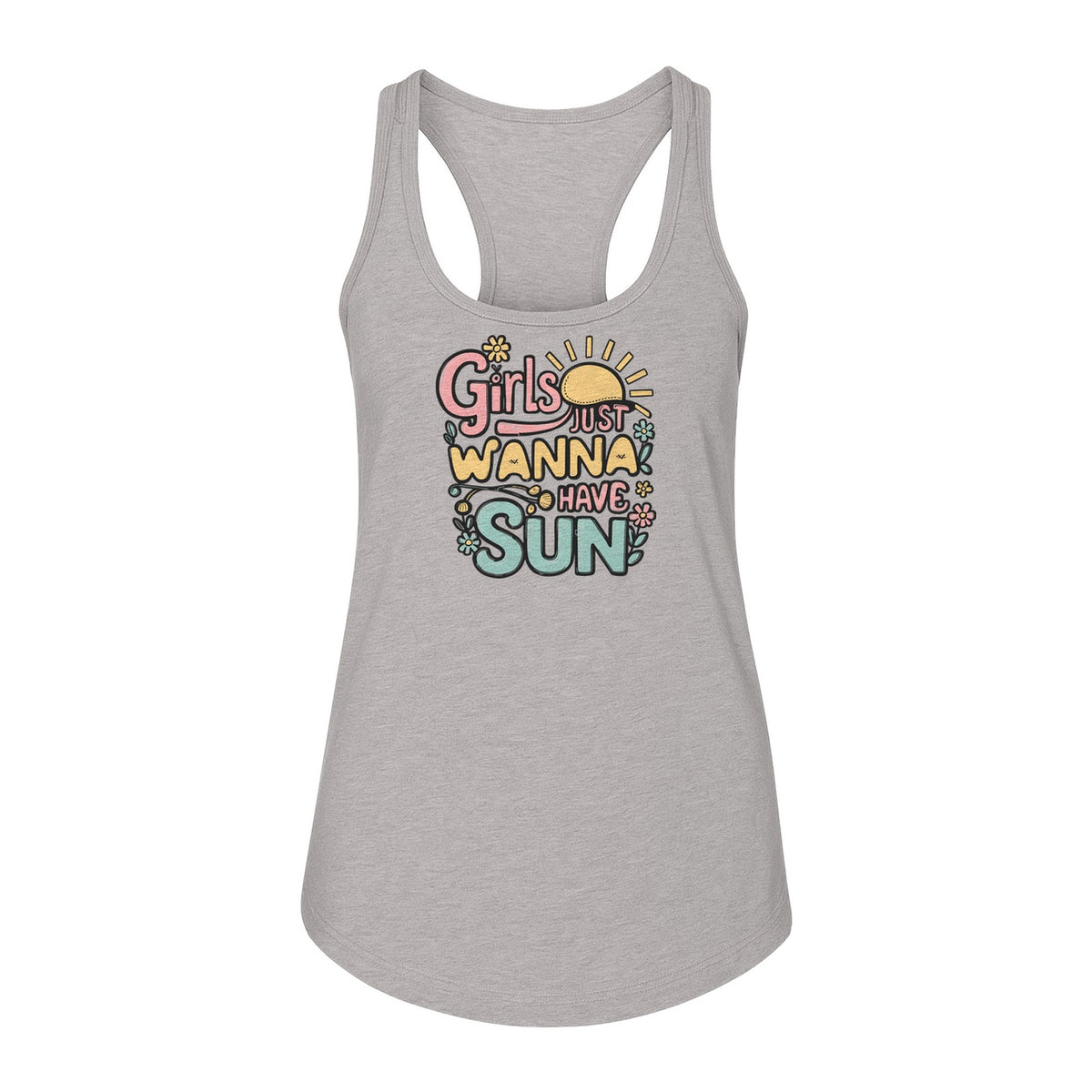 Girls Just Wanna Have Sun Women's Racerback Tank Top, Retro Sunshine Floral Beach Party Design