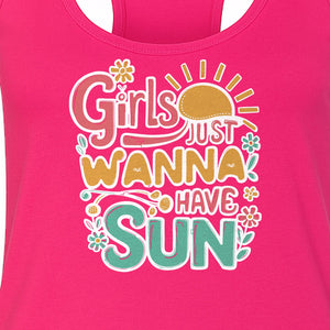 Girls Just Wanna Have Sun Women's Racerback Tank Top, Retro Sunshine Floral Beach Party Design