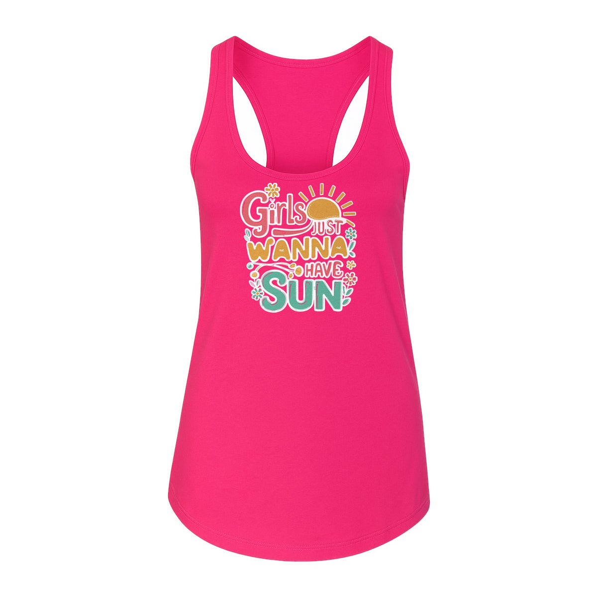 Girls Just Wanna Have Sun Women's Racerback Tank Top, Retro Sunshine Floral Beach Party Design