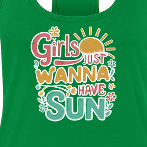 Girls Just Wanna Have Sun Women's Racerback Tank Top, Retro Sunshine Floral Beach Party Design