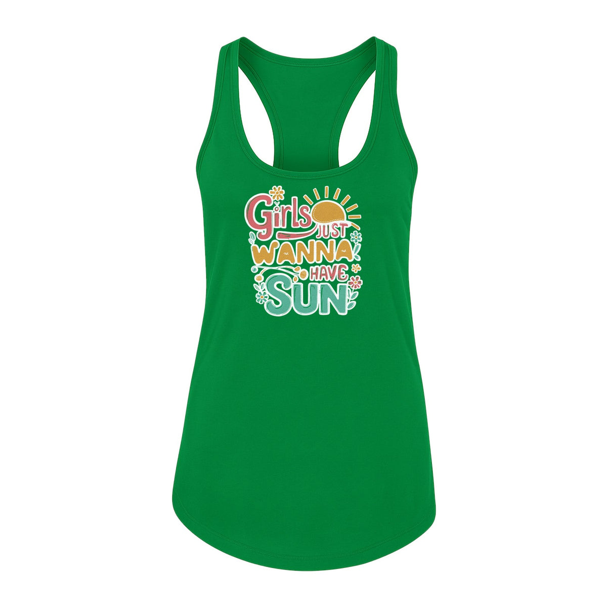 Girls Just Wanna Have Sun Women's Racerback Tank Top, Retro Sunshine Floral Beach Party Design