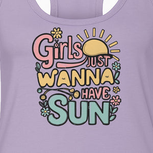 Girls Just Wanna Have Sun Women's Racerback Tank Top, Retro Sunshine Floral Beach Party Design