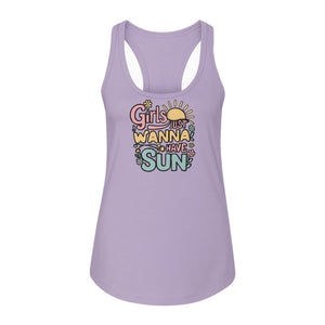 Girls Just Wanna Have Sun Women's Racerback Tank Top, Retro Sunshine Floral Beach Party Design