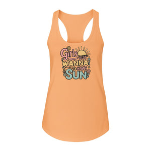 Girls Just Wanna Have Sun Women's Racerback Tank Top, Retro Sunshine Floral Beach Party Design