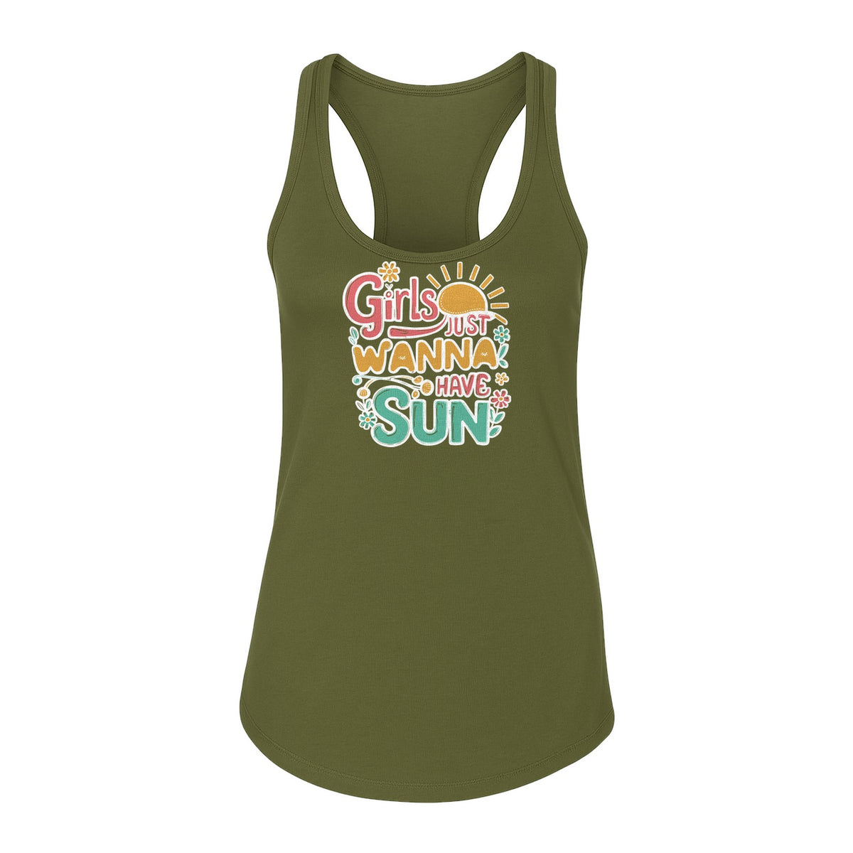 Girls Just Wanna Have Sun Women's Racerback Tank Top, Retro Sunshine Floral Beach Party Design