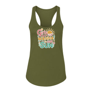 Girls Just Wanna Have Sun Women's Racerback Tank Top, Retro Sunshine Floral Beach Party Design