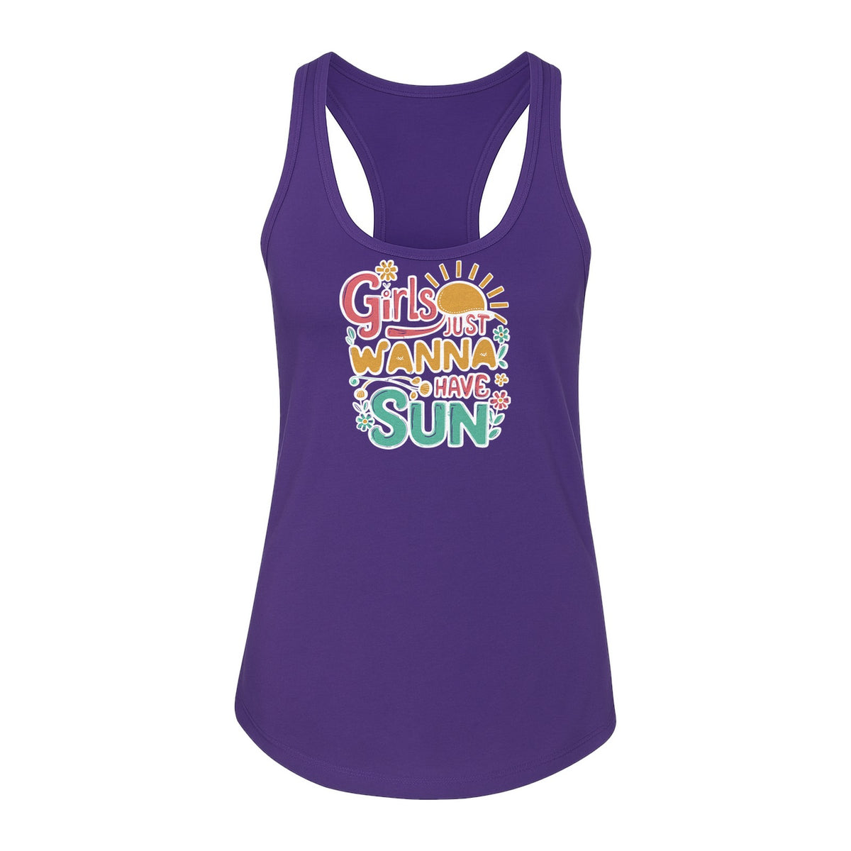 Girls Just Wanna Have Sun Women's Racerback Tank Top, Retro Sunshine Floral Beach Party Design
